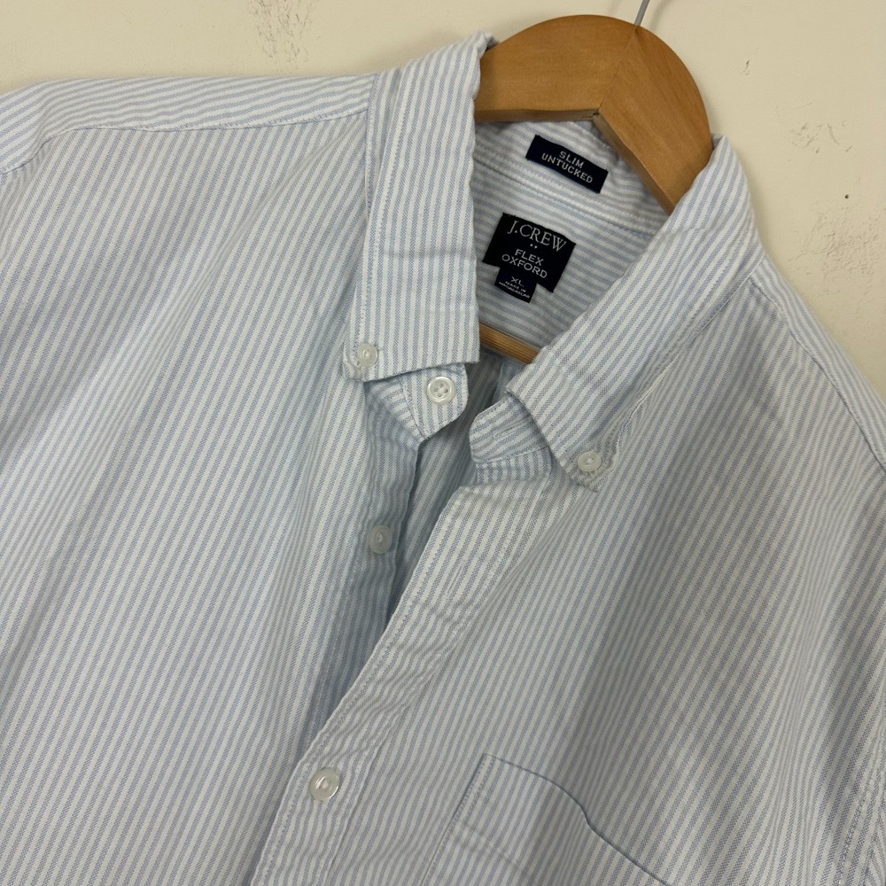 J.Crew Flex OCBD Oxford Shirt Blue Stripe Slim Untucked Button Down Mens XL
